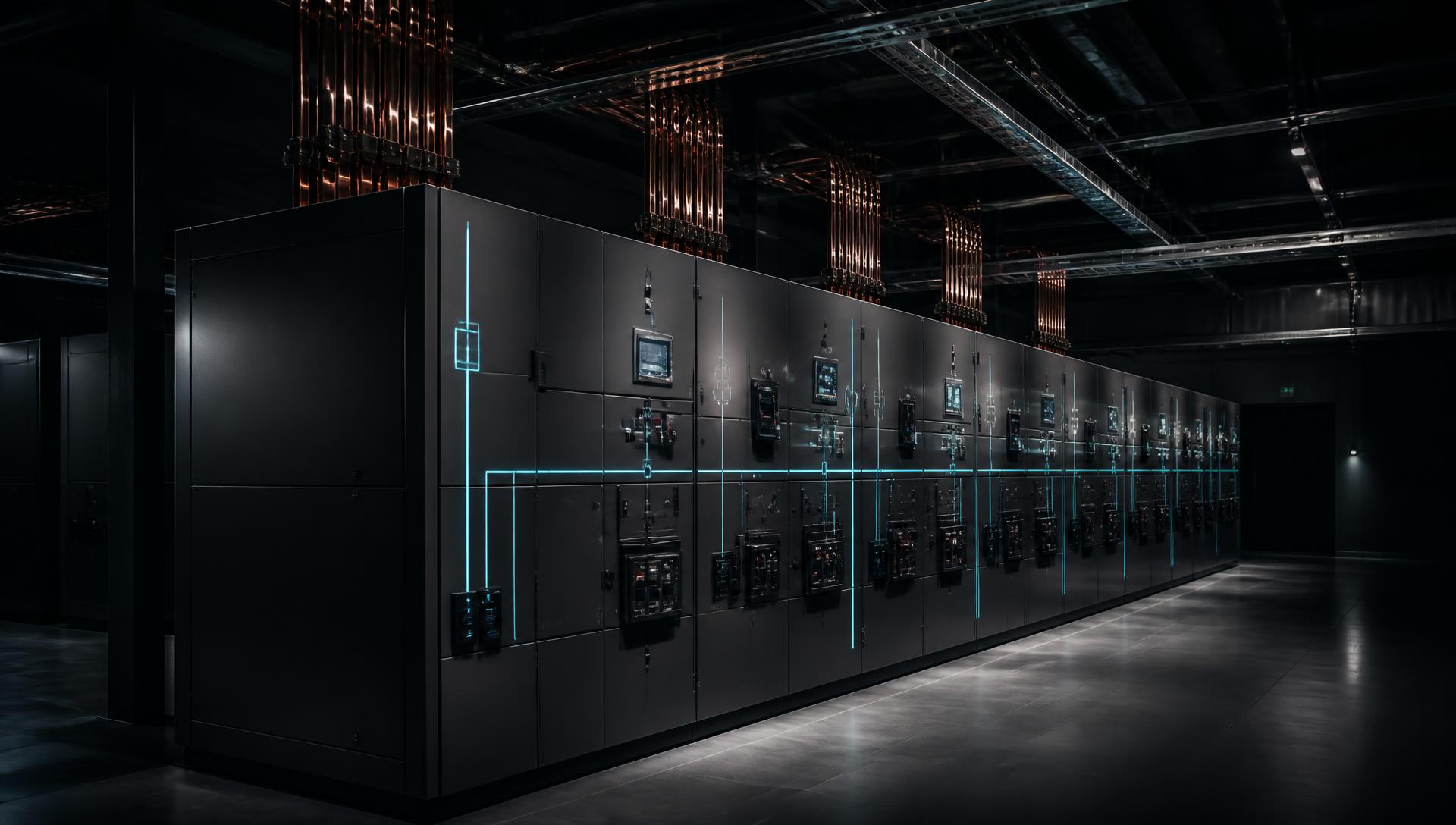 Rozvodna s řadou elektrických rozvaděčů — realizace elektroinstalace HPEL